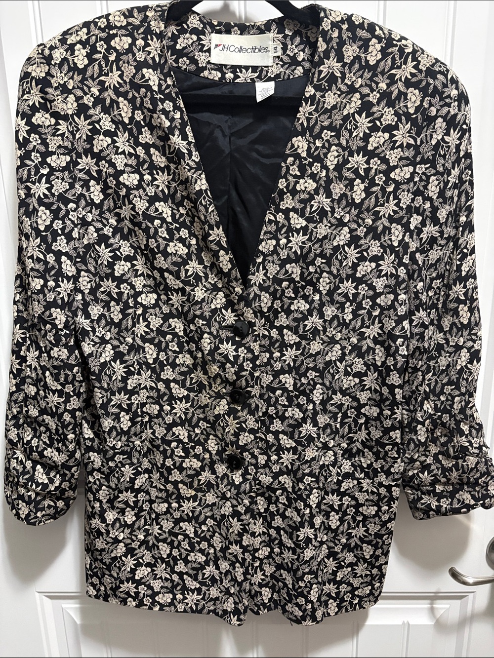 JH Collectibles Size 14 Rayon Floral Longline Blazer Shoulder Pads